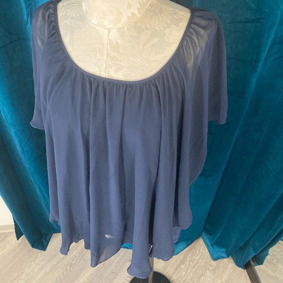 Cato Solid Chiffon Capelet Blouse Tops Navy Blue - Picture 4 of 8